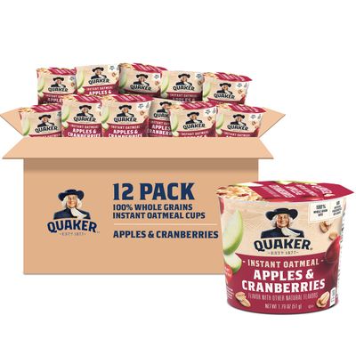 Quaker Instant Oatmeal Express Cups, Apples & Cranberries, Breakfast Cereal, 12 Cups