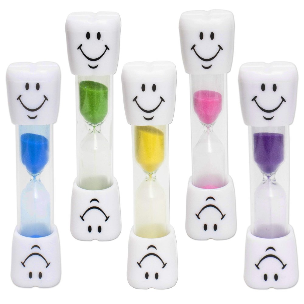 5 x Kids Toothbrush Timer (Set of Five Colours) ~ 2 Minute Smile Sand Timers for Children