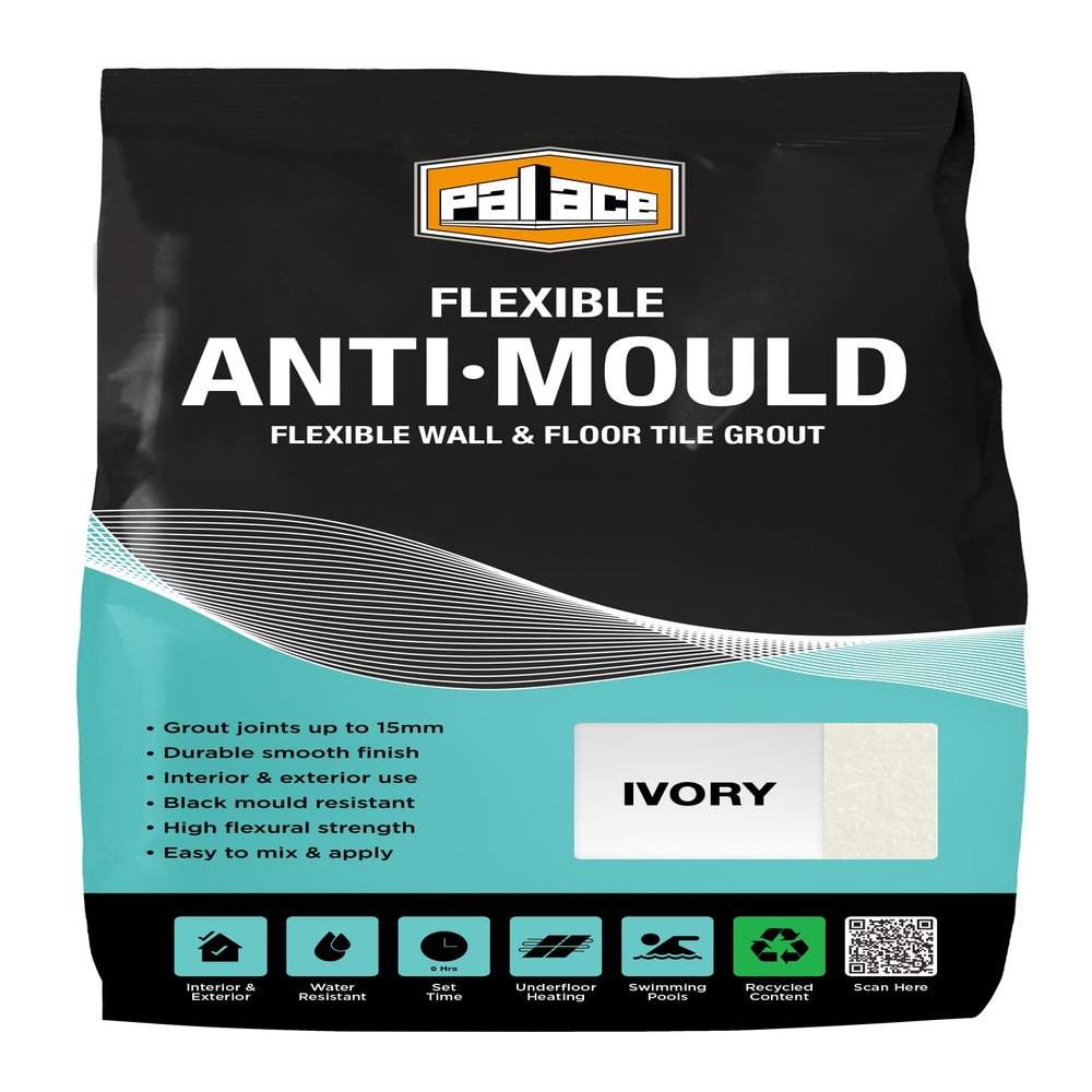 Anti-Mould Tile Grout Ivory 3KG - Water-Resistant Grout for Bathroom & Kitchen Wall and Floor Tiles