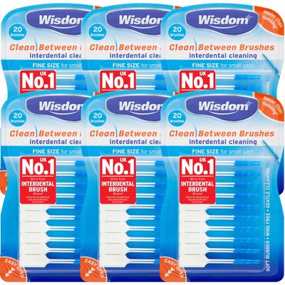 6x Wisdom Clean Between Interdental Brushes - Pack of 20  Size Fine Blue (Tot. 120 pcs)