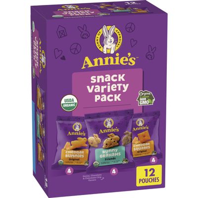 Annie's Variety Snack Pack, Cheddar Bunnies/Friends Bunny Grahams/Cheddar Squares, Baked Snack Crackers, 12-Count, 11 oz