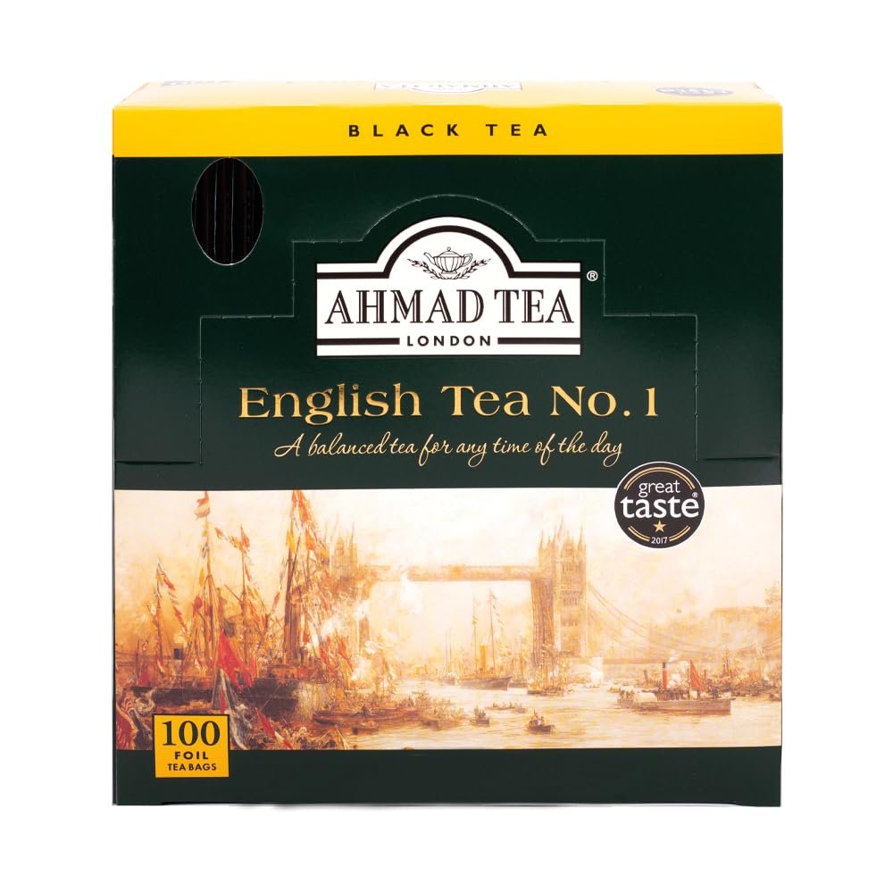 Ahmad Tea - English Tea No. 1 | Black Tea Blend with Bergamot | 100 x 2g Tea Bags with Ribbon & Aromatic Seals in Plastic Wrap