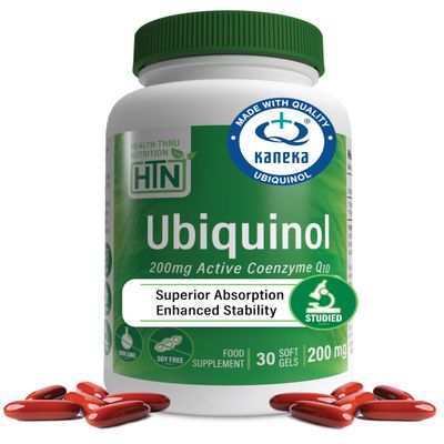 Ubiquinol 200mg as Kaneka QH Reduced CoQ-10 | Stabilized - 3rd Party Tested | Enhanced Bioavailability | Cardiovascular & Mitochondria Function Support | Non-GMO by Health Thru Nutrition (Pack of 30)