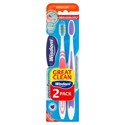 6 x Wisdom Regular Fresh Medium 2 Pack Toothbrush