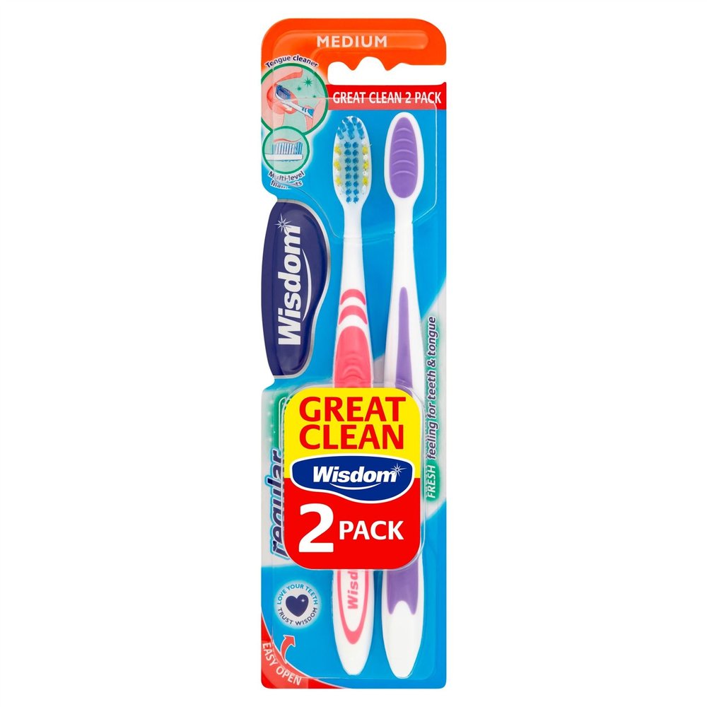 6 x Wisdom Regular Fresh Medium 2 Pack Toothbrush