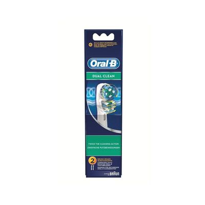 Oral-B Dual Clean Replacement Toothbrush Heads Powered by Braun, White/Blue, 2 Count