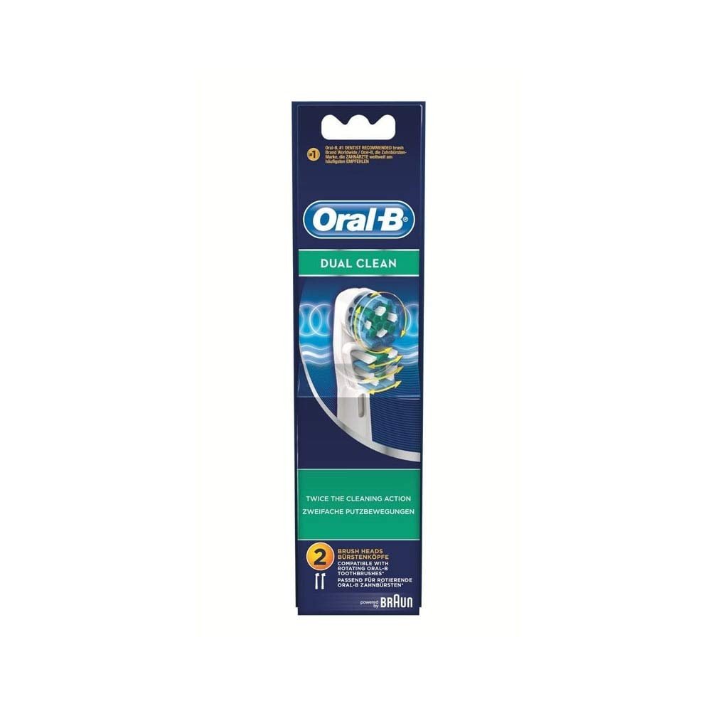 Oral-B Dual Clean Replacement Toothbrush Heads Powered by Braun, White/Blue, 2 Count