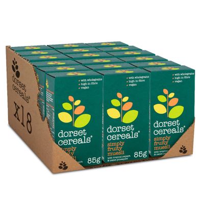 Dorset Cereals Simply Fruity Muesli Catering/BnB/Hotel Pack| 2x Servings | Healthy Breakfast Cereal | Vegan | High Fibre | 18 PACKS of 85g