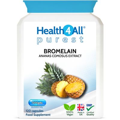 Bromelain 2500 GDU/g High Strength 1200 GDU per Capsule for Inflammation, Swelling & Recovery 120 Vegan Capsules Pure Pineapple Enzyme Supplement for Digestion Support UK Made - Health4All