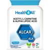 Acetyl L-Carnitine 250mg & Alpha Lipoic Acid 200mg 120 Capsules, Vegan ALCAR & ALA Supplement for Brain Function, Focus, Memory, Cognitive Performance & Mitochondrial Energy - Made in UK by Health4All view 1