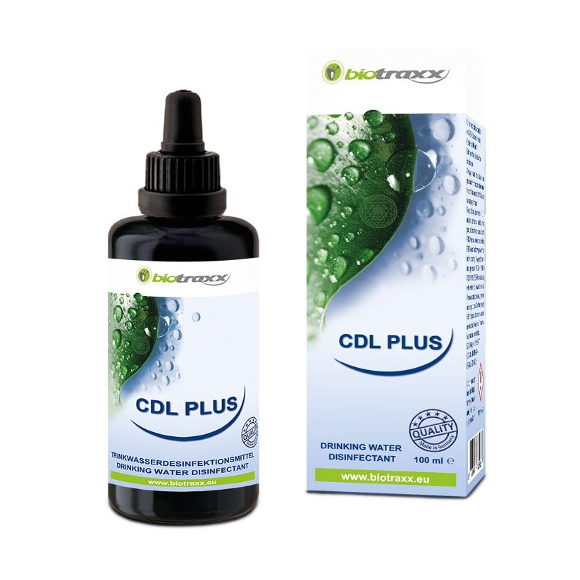 Biotraxx CDL PLUS Chlorodioxide Solution in 100 ml Purple Glass Bottles for Water Conditioning, Additionally Energised