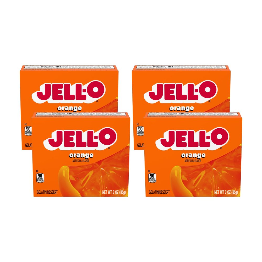 Jell-O Gelatin Dessert 3 Ounce Boxes Pack of 4 (Orange)