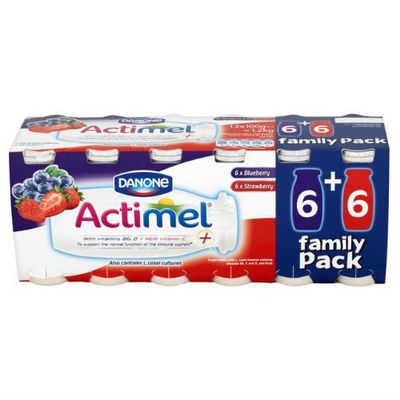 Actimel Strawberry & Blueberry Drinking Yogurts 12 x 100g