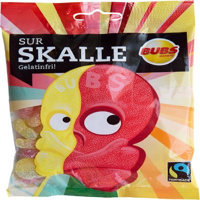 2 Bags x 90g of Bubs Godis Sur Skalle - Sur Skallar - Skulls - Sour - Fruit - Gelatine Free - Wine Gums - Candy - Sweets