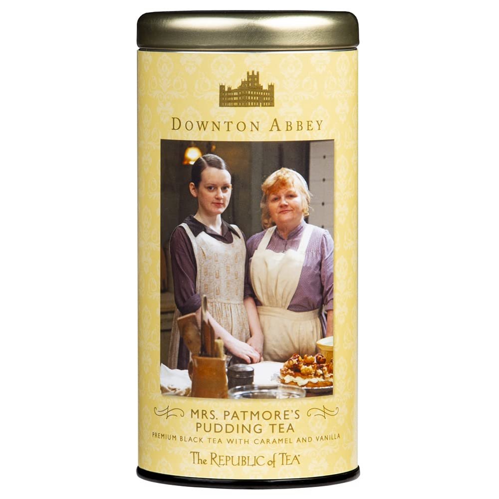 The Republic of Tea Downton Abbey Mrs Patmore's Pudding Tea, 36 tea bags in metal tin - Black tea with a touch of caramel and vanilla in a pretty Downtown Abbey metal tin