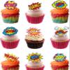 24 Stand Up Premium EDIBLE Wafer Paper Super Hero Retro Zap Pow Comic Book Style Cake Toppers Decorations by Top That view 3