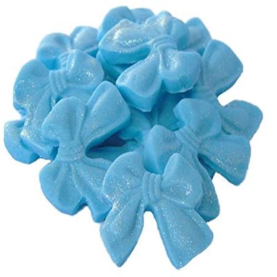 12 Edible Bows Cupcake Decorations Cake Toppers (Blue)