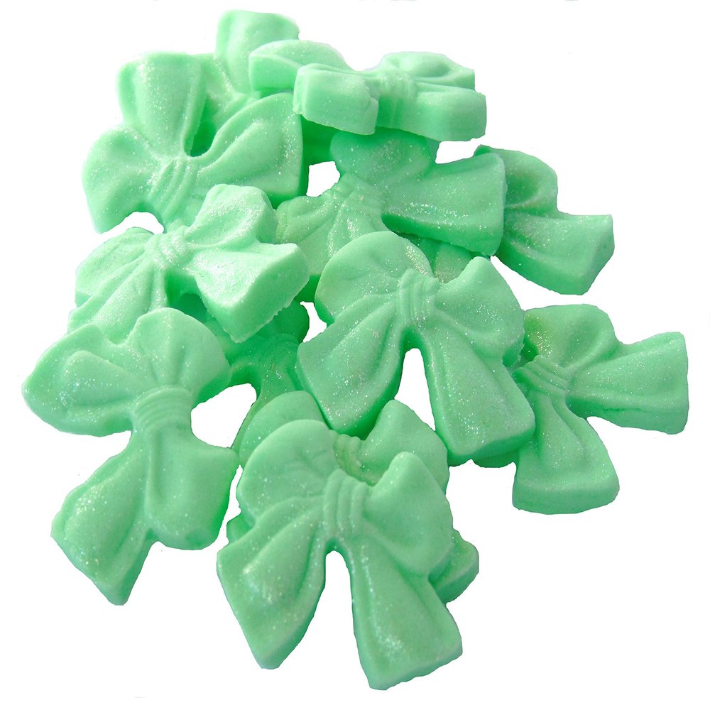 12 Edible Bows Cupcake Decorations Cake Toppers (Green)