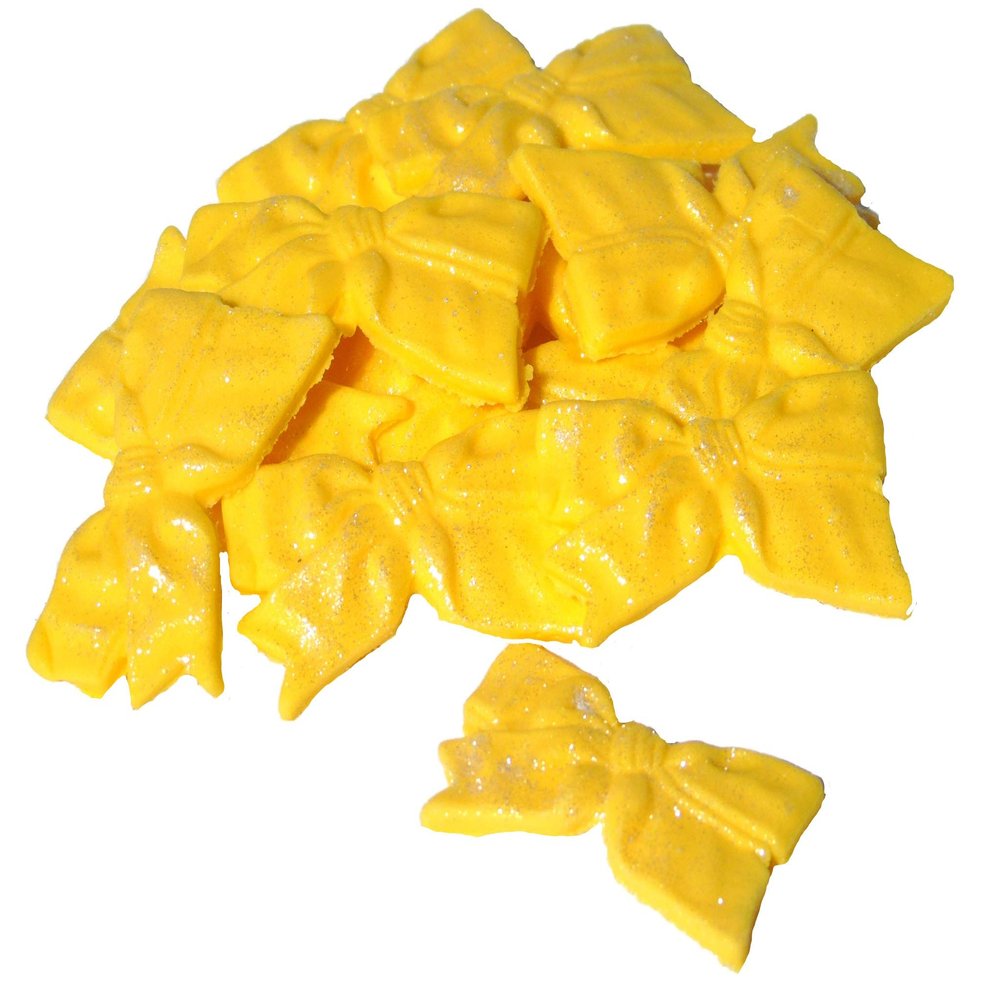 12 Fine Edible Bows Cupcake Toppers Cake Decorations (Yellow)
