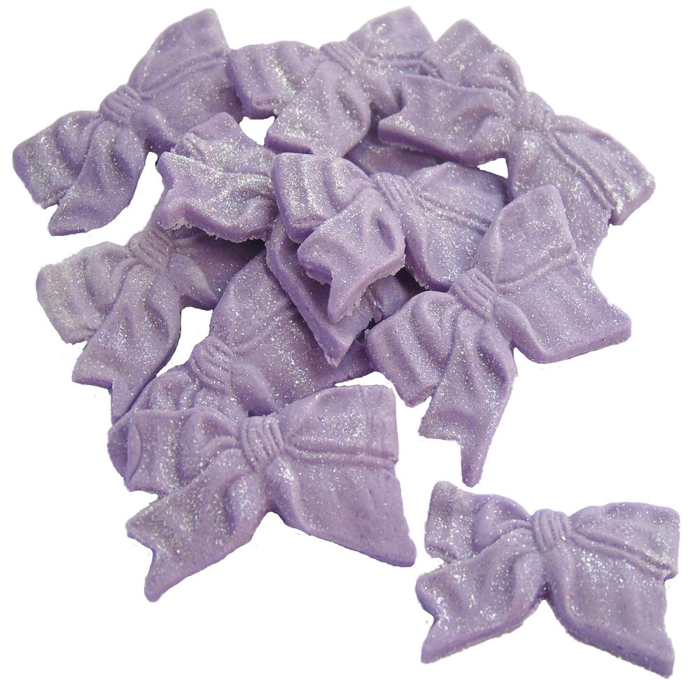 12 Fine Edible Bows Cupcake Toppers Cake Decorations (Purple)