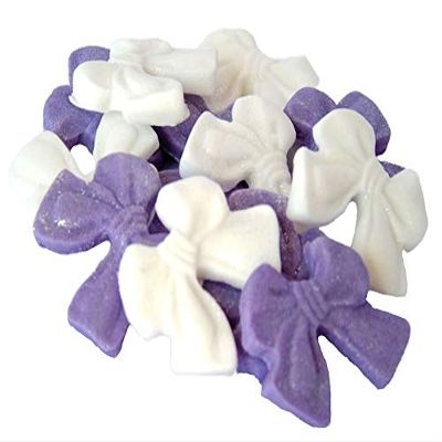 12 Edible Bows Cupcake Decorations Cake Toppers (6 White 6 Purple)