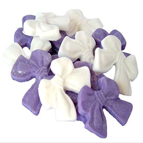 12 Edible Bows Cupcake Decorations Cake Toppers (6 White 6 Purple)