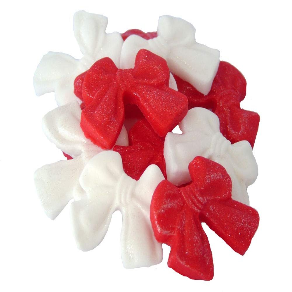 12 Edible Bows Cupcake Decorations Cake Toppers (6 White 6 Red)