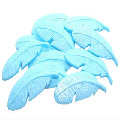 12 Glittered Edible Feathers Cake Toppers (Blue)