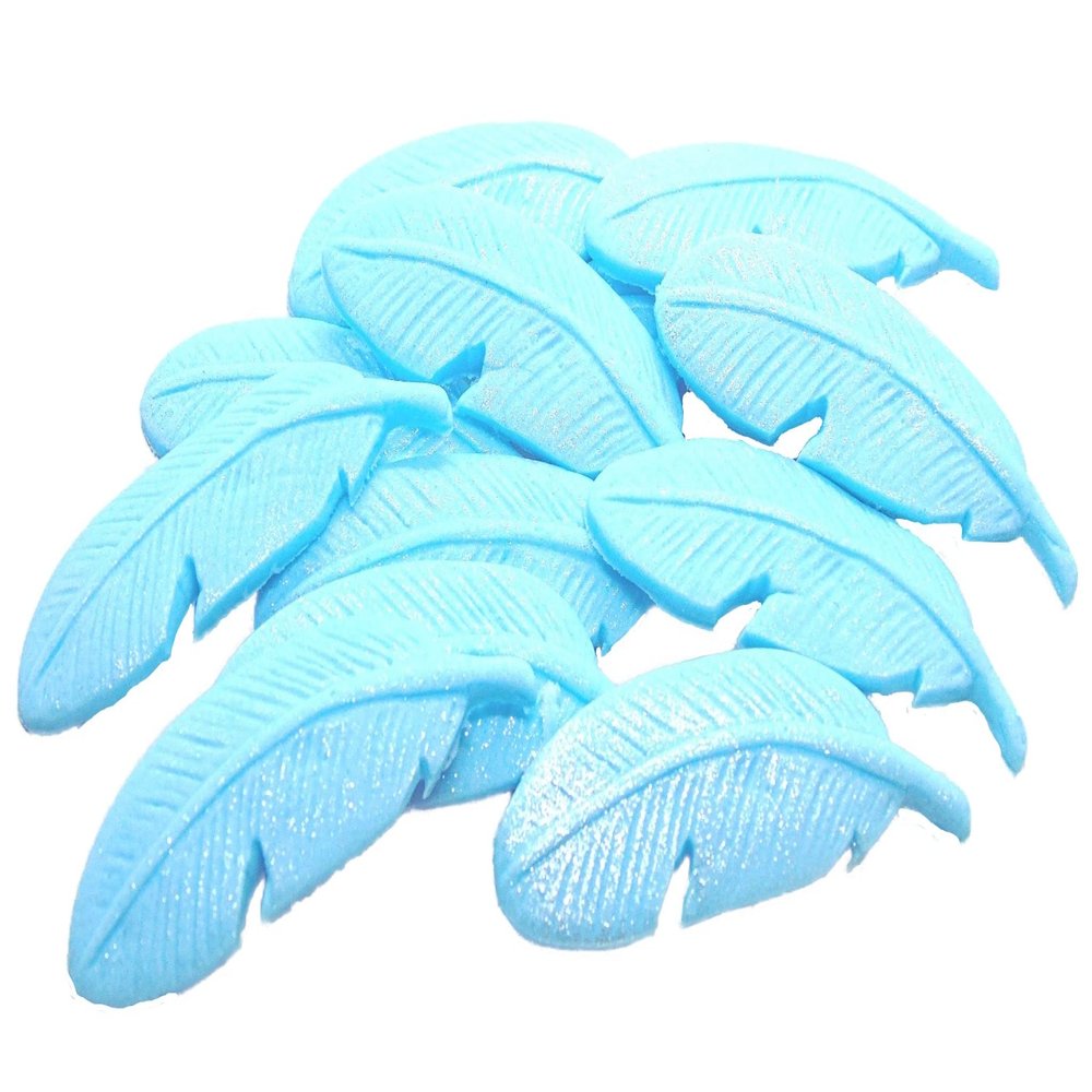 12 Glittered Edible Feathers Cake Toppers (Blue)