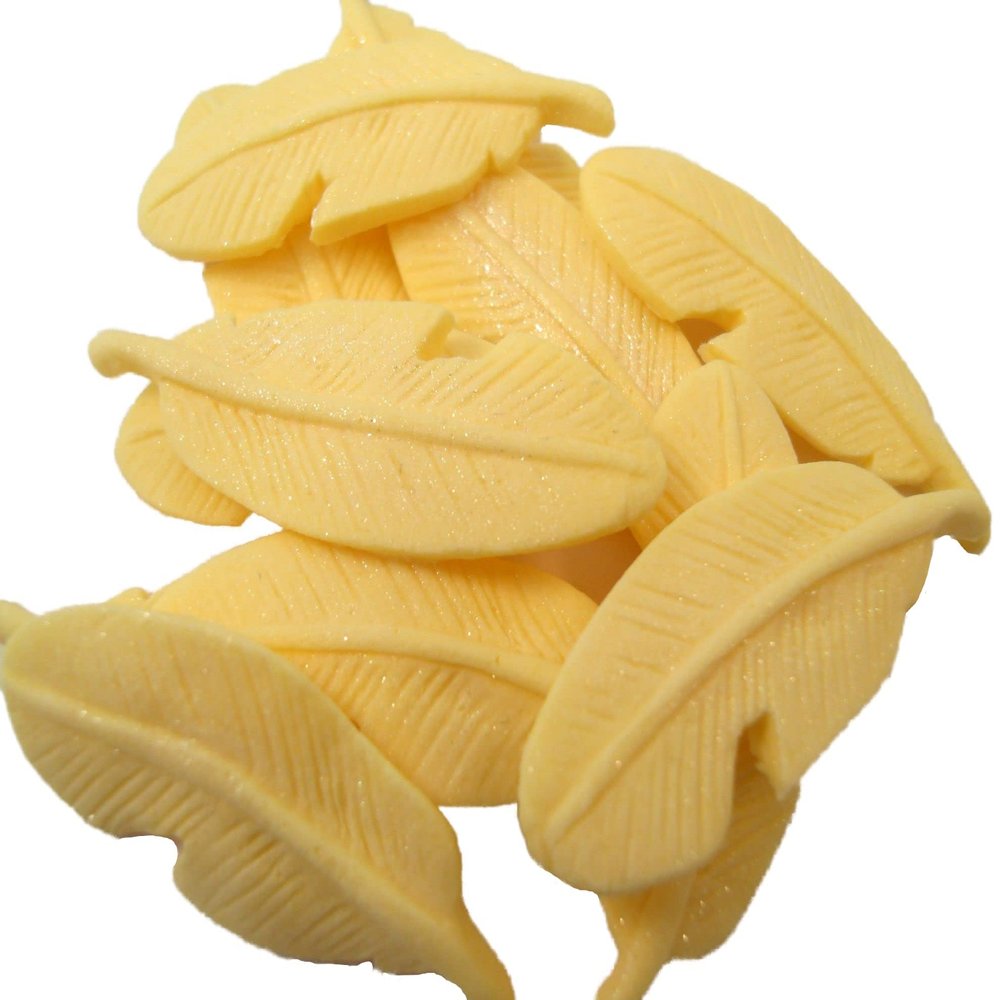 12 Glittered Edible Feathers Cake Toppers (Lemon)