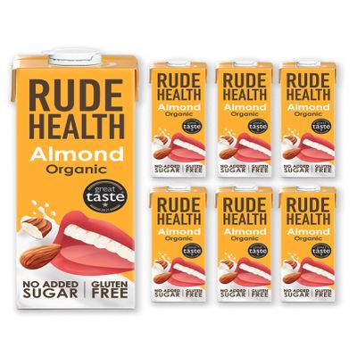 Rude Health 6 x 1 Litre Organic Almond Dairy-Alt Milk, 100% Natural Organic Drink, Lactose Free, Dairy Free & Gluten-Free, No Added Sugar, Award-Winning, Healthy & Vegan, 100% Recyclable Packaging