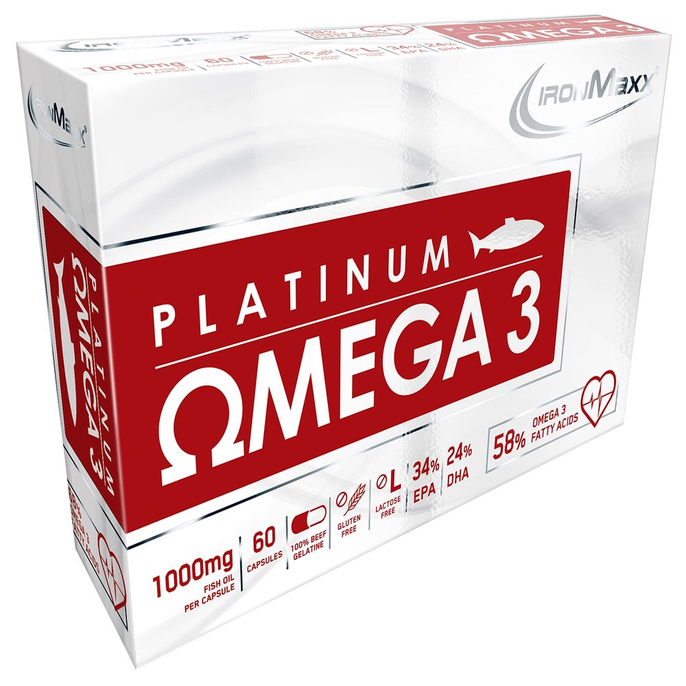 IronMaxx Platinum Omega-3 Soft Gel Fish Oil Capsules, 1000 mg of Omega-3 Fatty Acids per Capsule, 1 x Pack of 60