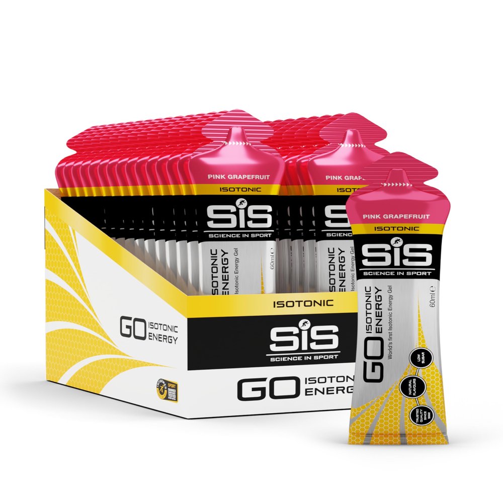 Science In Sport GO Isotonic Energy Gels, Running Gels with 22 g Carbohydrates, Low Sugar, Pink Grapefruit, 60 ml Per Serving (30 Pack)
