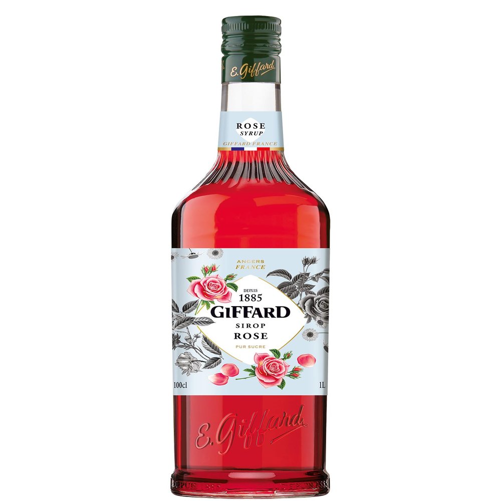 GIFFARD - Rose Syrup - French Recipe and Made - Floral and Intense - 1 Litre, 0.0% vol, 100cl