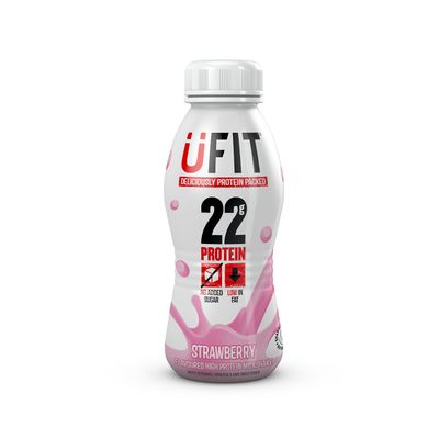 UFIT High 22g Protein Shake, No Added Sugar, Low Fat Strawberry Flavour Ready To Drink (Pack of 8 x 310ml)