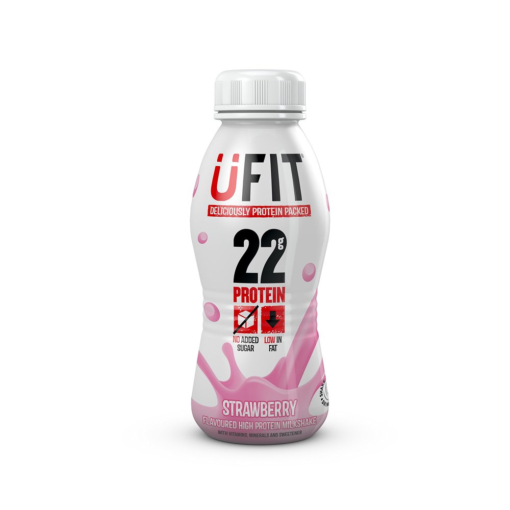 UFIT High 22g Protein Shake, No Added Sugar, Low Fat  Strawberry Flavour Ready To Drink (Pack of 8 x 310ml)