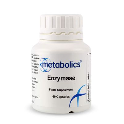 Metabolics Enzymase Digestive Enzyme Complex, 9 Plant Enzymes with Bromelain, Papain & Lactase UK Made GMP Certified Vegan Capsules, Digestive Comfort & Gut Health 60 Count
