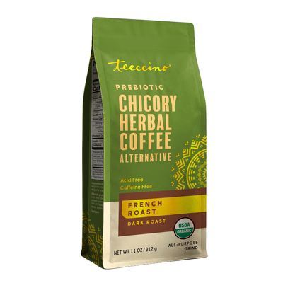 Teeccino French Roast Organic Chicory Herbal Coffee Alternative, Caffeine Free, Acid Free, Coffee Substitute, Prebiotic, 11 Ounce