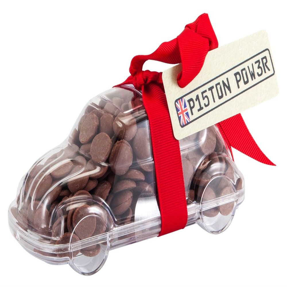 ButtonChocs Chocolate Car - Piston Power. Belgian Milk Chocolate Car Gift.
