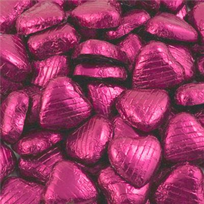 Cerise Pink Foil Wrapped Milk Chocolate Heart Wedding Party Table Favour 100 Pk