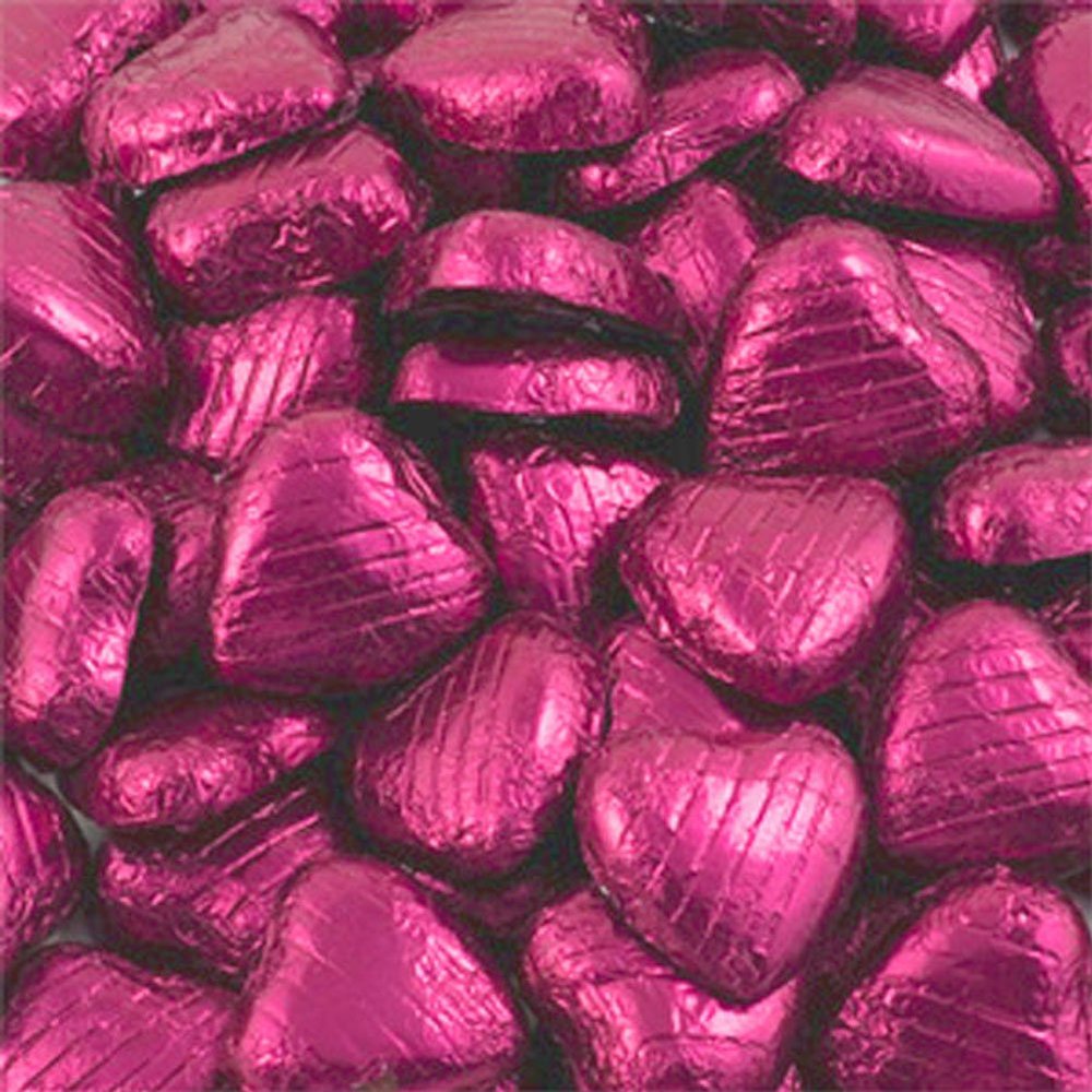 Cerise Pink Foil Wrapped Milk Chocolate Heart Wedding Party Table Favour 100 Pk