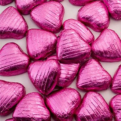 Rose Pink Foil Wrapped Milk Chocolate Hearts Wedding Party Table Favour 100 Pk
