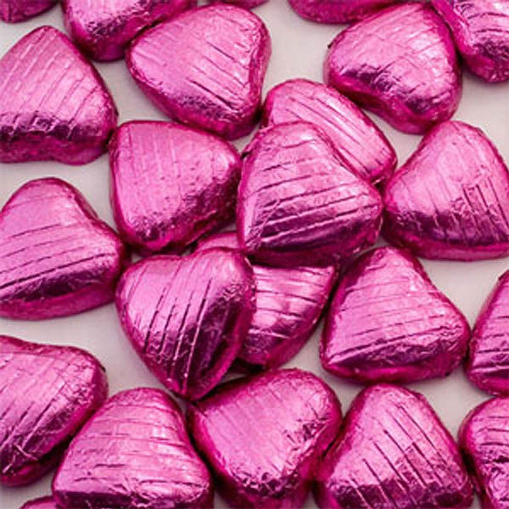 Rose Pink Foil Wrapped Milk Chocolate Hearts Wedding Party Table Favour 100 Pk