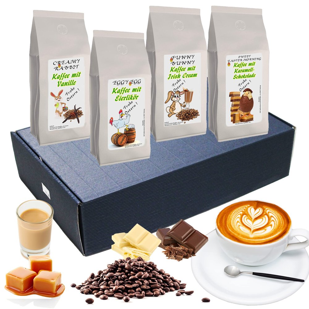 Easter gift flavored coffee "Gift set Easter coffee filter coffee 4 x 200g in gift box (Ganze beans)