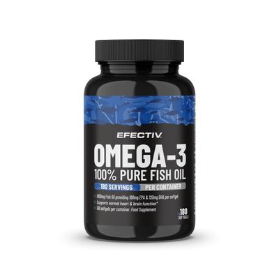 Efectiv Nutrition Omega 3 | 180 Softgels | Essential Fatty acids | 1000 milligrams of Fish Oils | Contribute Towards a Healthy Heart | Maintenance of Cognitive Function | 180 Servings