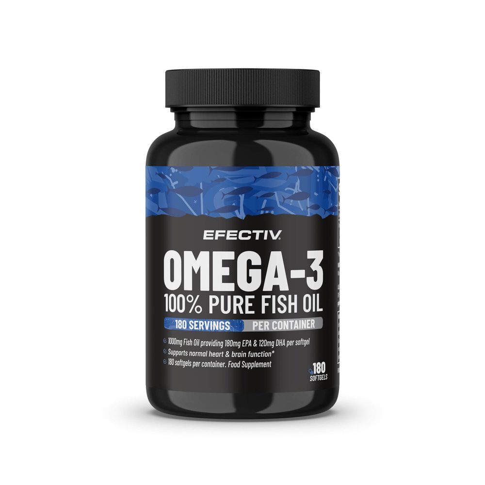 Efectiv Nutrition Omega 3 | 180 Softgels | Essential Fatty acids | 1000 milligrams of Fish Oils | Contribute Towards a Healthy Heart | Maintenance of Cognitive Function | 180 Servings