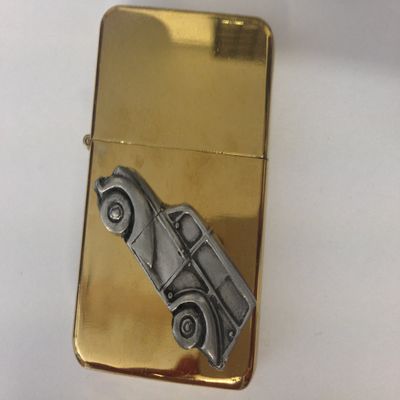 Morris Minor Traveler 3D flip top petrol lighter windproof GOLD refillable ref161