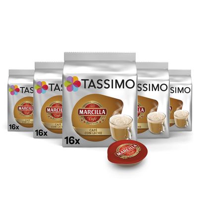 Tassimo Marcilla Cafe Con Leche (Cafe au Lait), 5 packs of 16 T-Discs, 80 Servings total