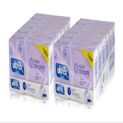 2x ULTREX REGULAR NON-APPLICATOR TAMPONS 16 GENTLE 6 PACK