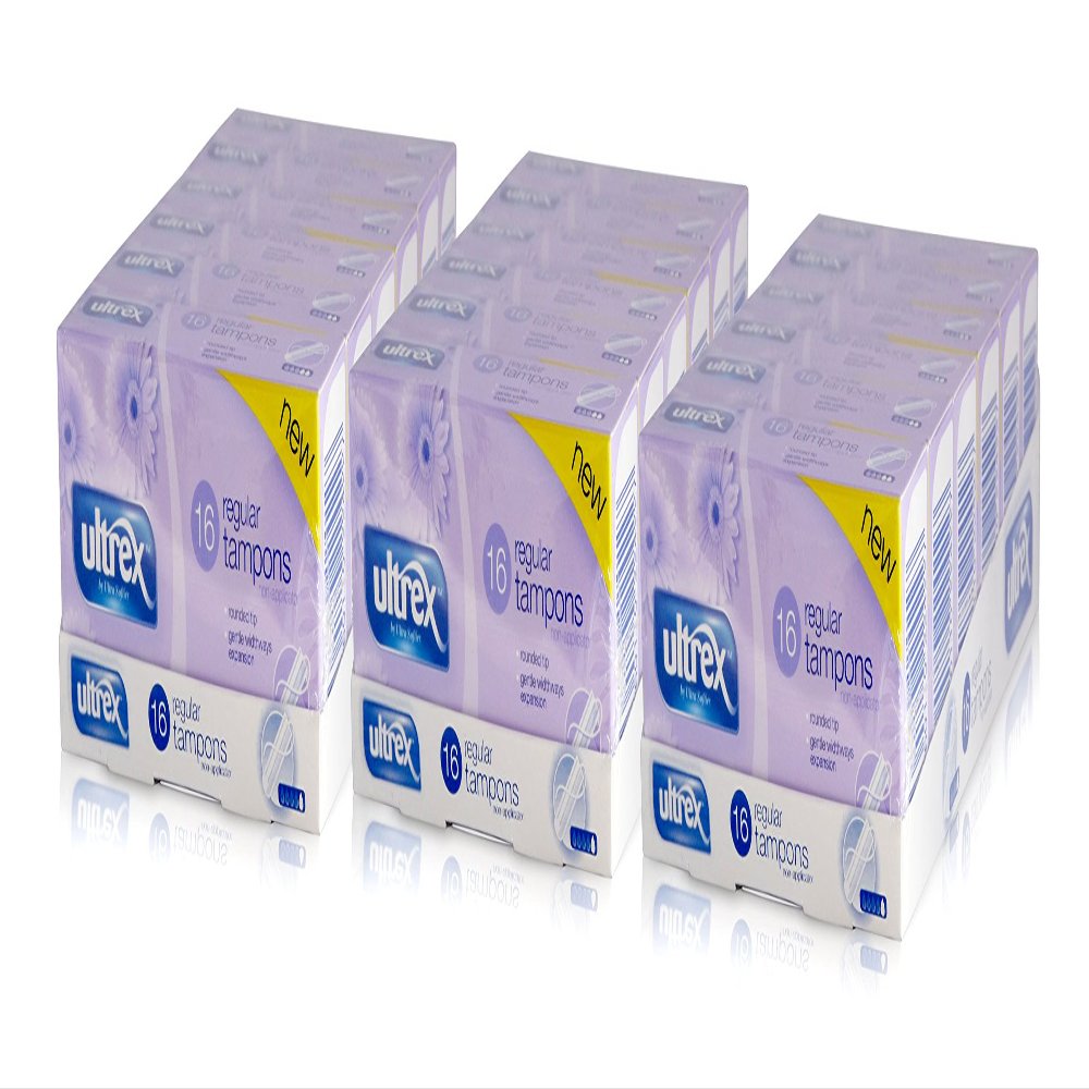 3X ULTREX Regular Non-APPLICATOR TAMPONS 16 Gentle 6 Pack